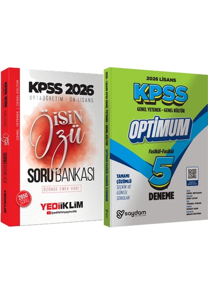2026 Kpss Ortaöğretim-Önlisans Işin Özü Tek Kitap Soru BANKASI(2850 Soru) + Lisans Optimum 5 Deneme