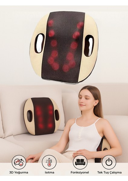 Isıtmalı 3D Yoğurma Masaj Yastığı – Bel, Sırt, Boyun Çok Amaçlı Kullanım Bacak, Ev/ofis/araç