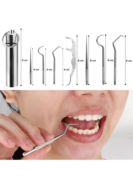 Paslanmaz Çelik Ağız Diş Tartar Sökücü Temizlik Bakım Seti 8 Parça modelleri