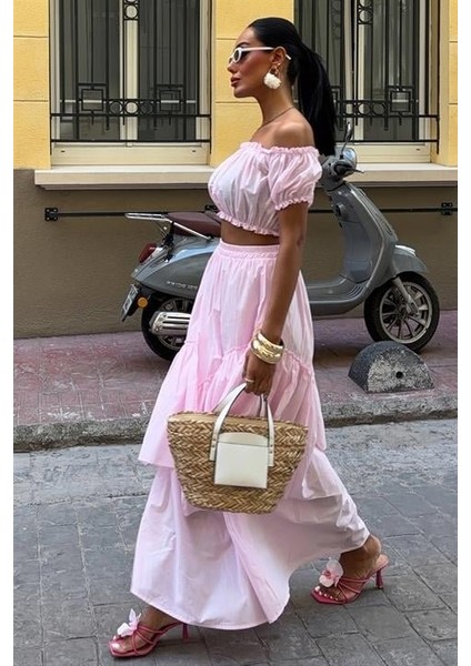 Büzgülü Crop Kat Detaylı Fırfır Etekli Takım 10196 modelleri