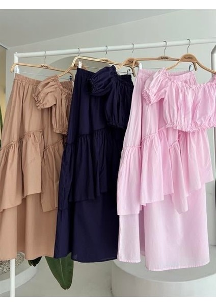 Büzgülü Crop Kat Detaylı Fırfır Etekli Takım 10196