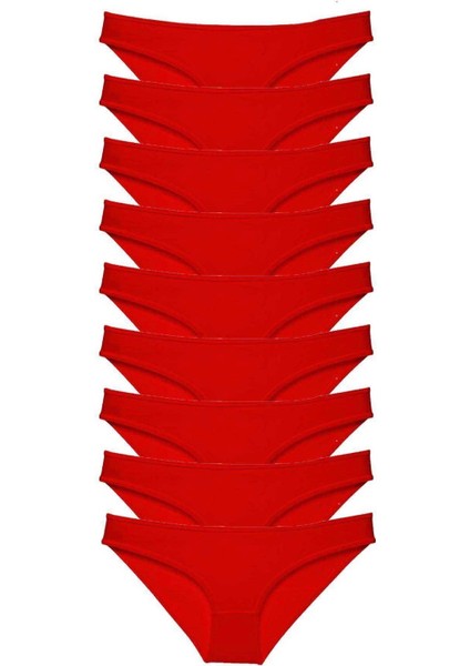 9 Adet Süper Eko Set Likralı Kadın Slip Külot Kırmızı