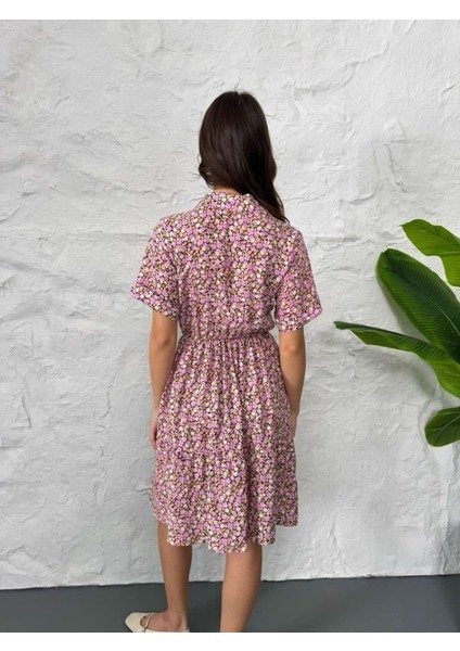 Baskılı Keten Elbise - Lila fiyatları