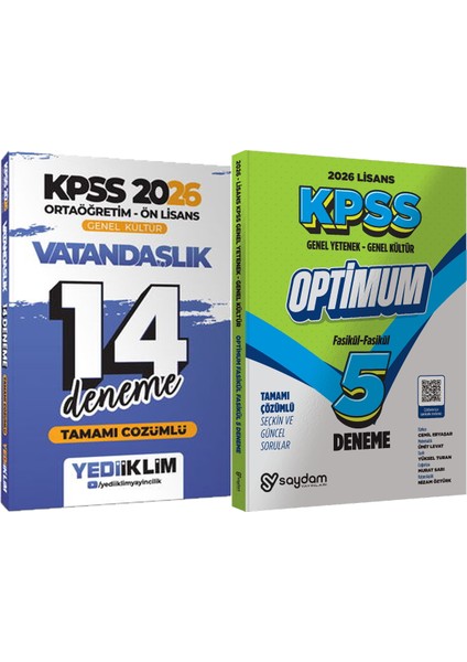 2026 Kpss Ortaöğretim Ön Lisans Genel Kültür Vatandaşlık Çözümlü 14 Deneme + Lisans Optimum 5 Deneme