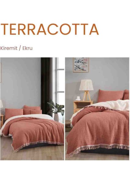 Çift Taraflı %100 Pamuklu 4 Katlı Müslin Çift Kişilik Yatak Örtüsü 220X230 cm