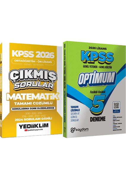Kpss 2026 Ortaöğretim-Önlisans Matematik Konularına Göre Çıkmış Sorular + Lisans Optimum 5 Deneme