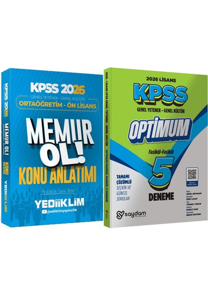 2026 Ortaöğretim-Önlisans Genel Kültür-Genel Yetenek Memur Konu Anlatım + Lisans Optimum 5 Deneme