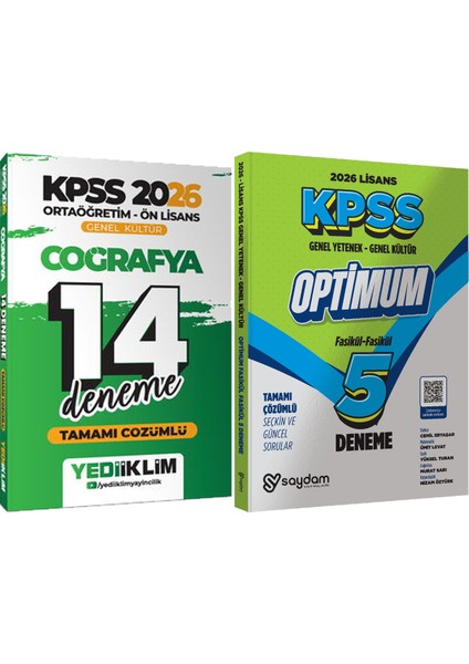 2026 Kpss Ortaöğretim Ön Lisans Genel Kültür Coğrafya Çözümlü 14 Deneme + Lisans Optimum 5 Deneme