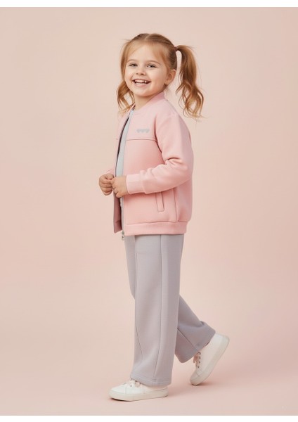 Kız Çocuk 3’lü Şardonlu Eşofman Takımı – Şardonlu Hırka & Sweatshirt & Geniş Paça Alt