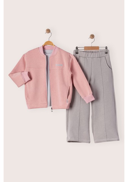 Kız Çocuk 3’lü Şardonlu Eşofman Takımı – Şardonlu Hırka & Sweatshirt & Geniş Paça Alt fiyatları