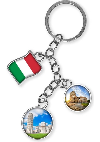 Italya Üçlü Epoksi Metal Çift Taraflı Damla Anahtarlık Italy