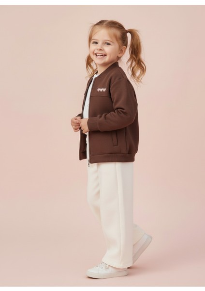 Kız Çocuk 3’lü Şardonlu Eşofman Takımı – Şardonlu Hırka & Sweatshirt & Geniş Paça Alt