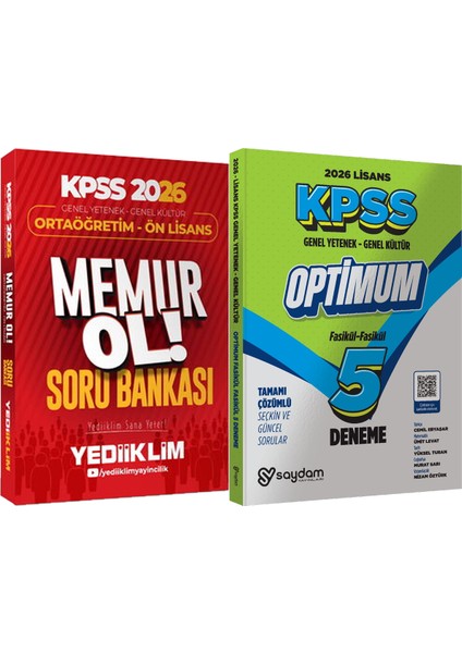 2026 Kpss Genel Yetenek Genel Kültür Ortaöğretim - Ön Lisans Memur Ol Soru + Lisans Optimum 5 Deneme