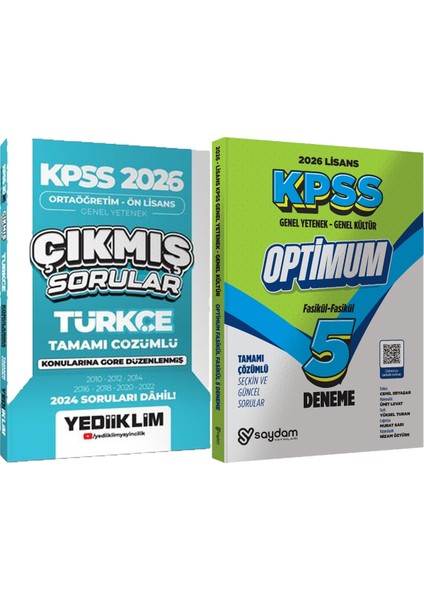 Kpss 2026 Ortaöğretim-Önlisans Türkçe Konularına Göre Çıkmış Sorular + Lisans Optimum 5 Deneme