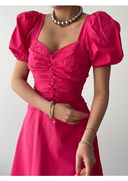 Kare Yaka Düğmeli Elbise fırsatları