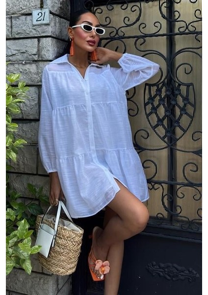 Gömlek Yaka Pileli Elbise 2898