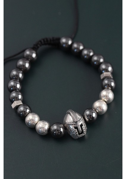 Doğal Taş Gladyatör Model Gümüş ve Füme Renk Asansörlü Erkek Bileklik - TJ-EB3758 fiyatları