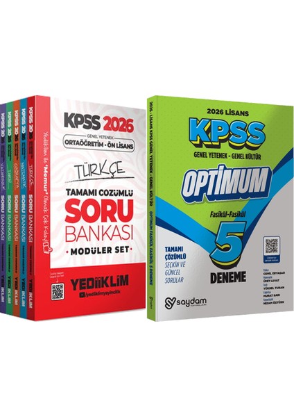 2026 Kpss Ortaöğretim Ön Lisans Tamamı Çözümlü Soru Bankası Modüler Set + Lisans Optimum 5 Deneme