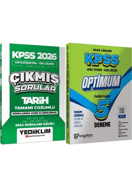 Kpss 2026 Ortaöğretim-Önlisans Tarih Konularına Göre Çıkmış Sorular + Lisans Optimum 5 Deneme