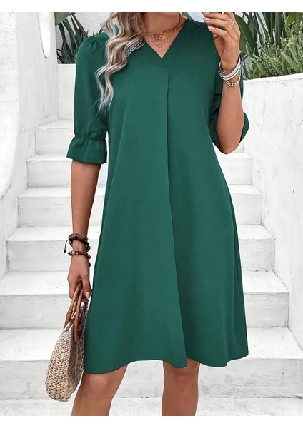 Kadın Kısa Kollu V Yakalı Salaş Janjan Krep Elbise indirimleri