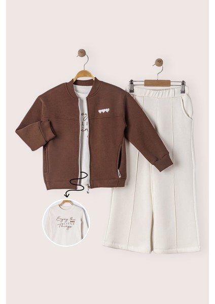 Kız Çocuk 3’lü Şardonlu Eşofman Takımı – Şardonlu Hırka & Sweatshirt & Geniş Paça Alt fiyatları