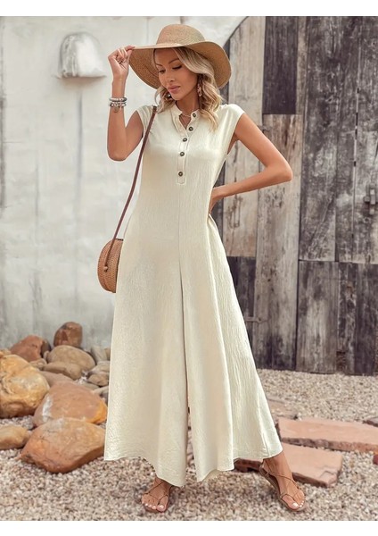 Kadın Kısa Kollu önden Düğmeli Paçaya Doğru Geniş Cepli Uzun Bürümcük Tulum fiyatları