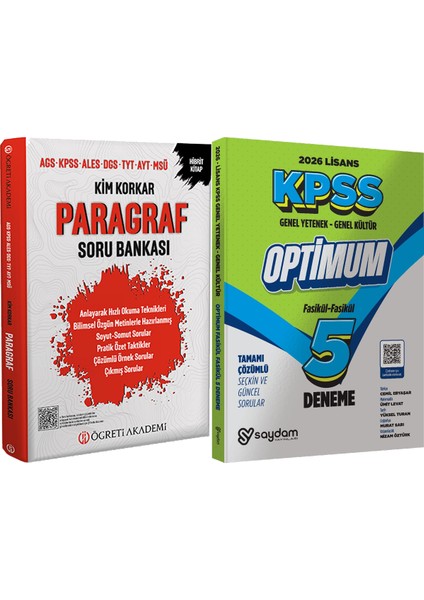 2026 Kim Korkar Paragraf Soru Bankası Ags Kpss Ales Dgs Tyt Ayt Msü - Lisans Optimum 5 Deneme