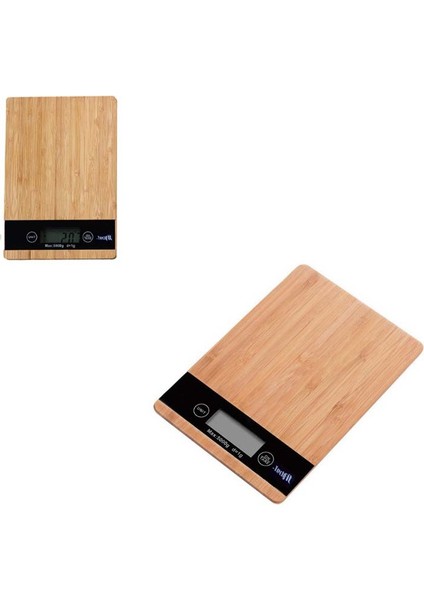 Bambu Ahşap Mutfak Tartısı LCD Ekran Orta Boy Dijital Terazi Asılabilir Dokunmatik Tartı (Max: 5 Kg)