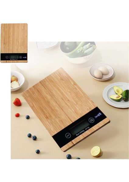 Bambu Ahşap Mutfak Tartısı LCD Ekran Orta Boy Dijital Terazi Asılabilir Dokunmatik Tartı (Max: 5 Kg) modelleri
