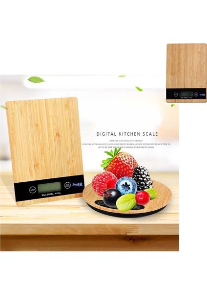 Bambu Ahşap Mutfak Tartısı LCD Ekran Orta Boy Dijital Terazi Asılabilir Dokunmatik Tartı (Max: 5 Kg) indirimleri