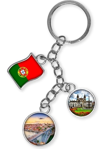 Portekiz Üçlü Epoksi Metal Çift Taraflı Damla Anahtarlık Portugal