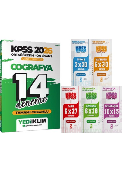 2026 Kpss Ortaöğretim Ön Lisans Genel Kültür Coğrafya Çözümlü 14 Deneme + 5 Ders 31 Deneme