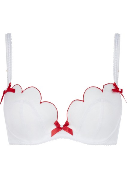 Lorna Plunge Destekli Beyaz Kırmızı Tül Sütyen - Güçlü Destek & Şık Işlemeler