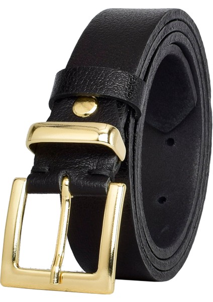 %100 Hakiki Deri, Gold Takım Tokalı 3 cm Siyah Kadın Kemeri; Elbise, Pantolon Kemeri=3cm-Kdn-47