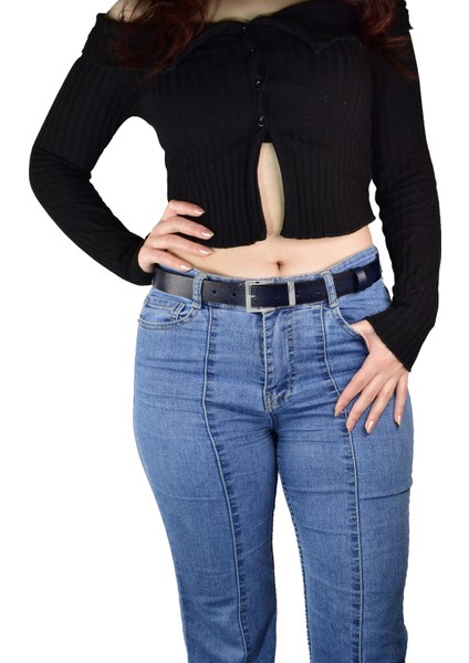 %100 Hakiki Deri, Gümüş Takım Tokalı 3 cm Lacivert Kadın Kemeri; Elbise, Pantolon Kemeri=3cm-Kdn-48 fiyatları