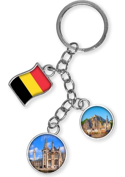 Belçika Üçlü Epoksi Metal Çift Taraflı Damla Anahtarlık Belgium