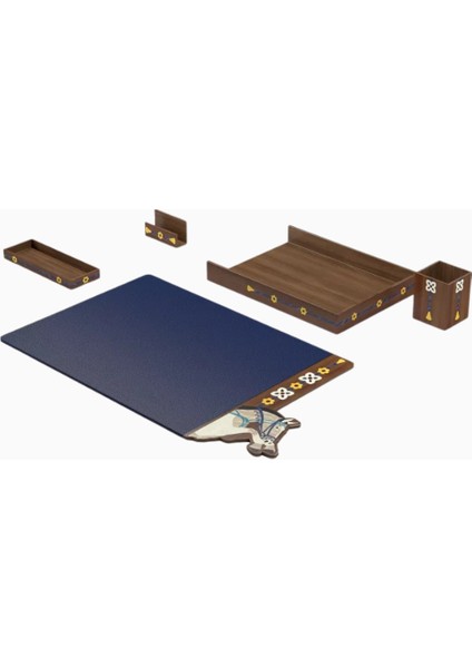 Faras Desk Set, Ceviz Ahşap ve Crossgrain Deri