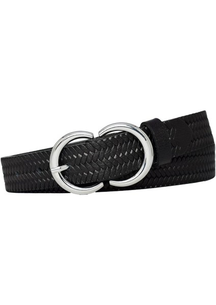 %100 Hakiki Deri Gümüş cc Tokalı Örgü Desenli Siyah Ince Kadın Kemeri, 3cm=3cm-Kdn-06 fırsatları