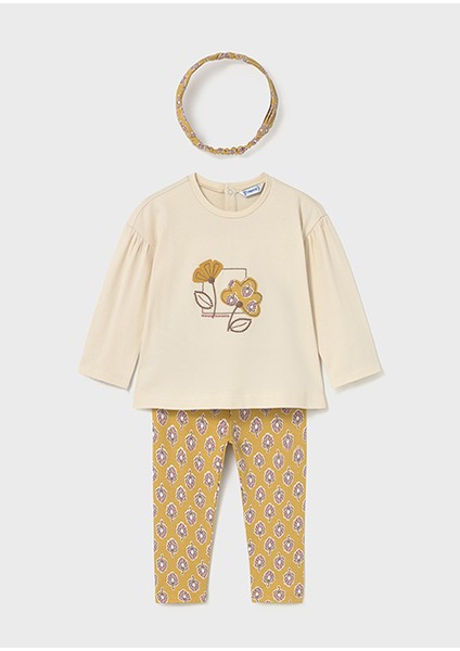 Sarı Kız Bebek Saç Bandı, Tişört ve Tayt Takım 2744