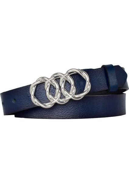 %100 Hakiki Deri, Gümüş Örgü Tokalı 3 cm Lacivert Kadın Kemeri; Elbise, Pantolon Kemeri=3cm-Kdn-46 fırsatları