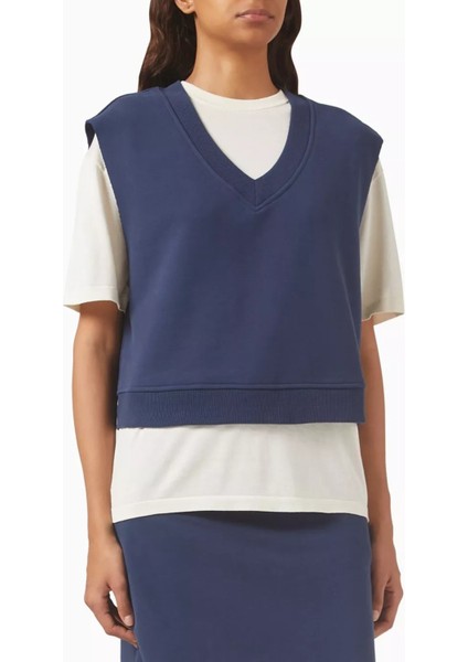 French Terry Crop Yelek, V Yaka, Ağırlıklı Kumaş ve Katmanlı Kullanıma Uygun