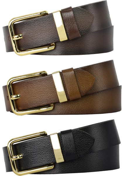 %100 Hakiki Deri 3'lü Set Siyah, Kahverengi, Koyu Kahverengi Kadın Kot Kemeri, 4 CM=3LÜ-MT.K.-76-090