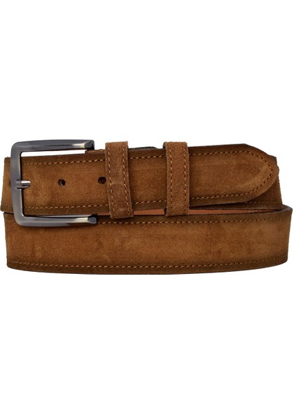 %100 Hakiki Deri Süet Kahverengi Kemer 4cm