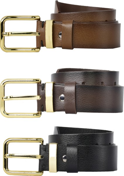 %100 Hakiki Deri 3'lü Set Siyah, Kahverengi, Koyu Kahverengi Kadın Kot Kemeri, 4 CM=3LÜ-MT.K.-76-090