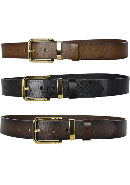 %100 Hakiki Deri 3'lü Set Siyah, Kahverengi, Koyu Kahverengi Kadın Kot Kemeri, 4 CM=3LÜ-MT.K.-76-090