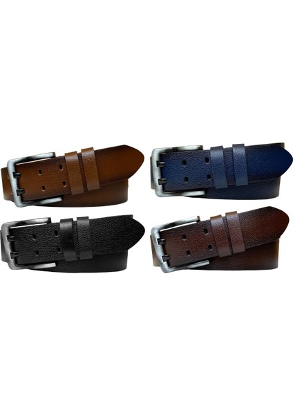 %100 Hakiki Deri, Çift Dilli 4'lü Süper Set 4.5 cm Kot, Spor Kemer=4.lü-Çift.dilli