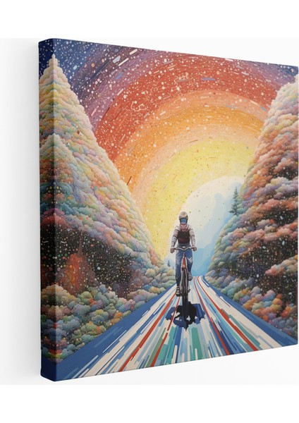 Pointillism Bisikletçi Macerası Kanvas Tablo