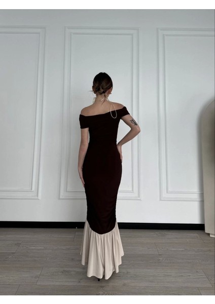 Striptiz Omuzlu Uzun Elbise- Kahve fiyatları