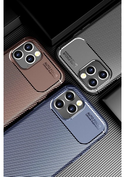 Apple iPhone 12 Pro Max Karbon Kaplama Auto Focus Kılıf - Sportif&profesyonel Stil - Kahverengi modelleri