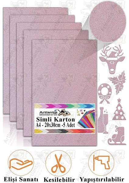 Simli Karton A4 20X30 cm 5 Li 1 Paket Simli Fon Kartonu Parıltılı Kağıt Anasınıfı Kreş Etkinlik Proje Dekoratif